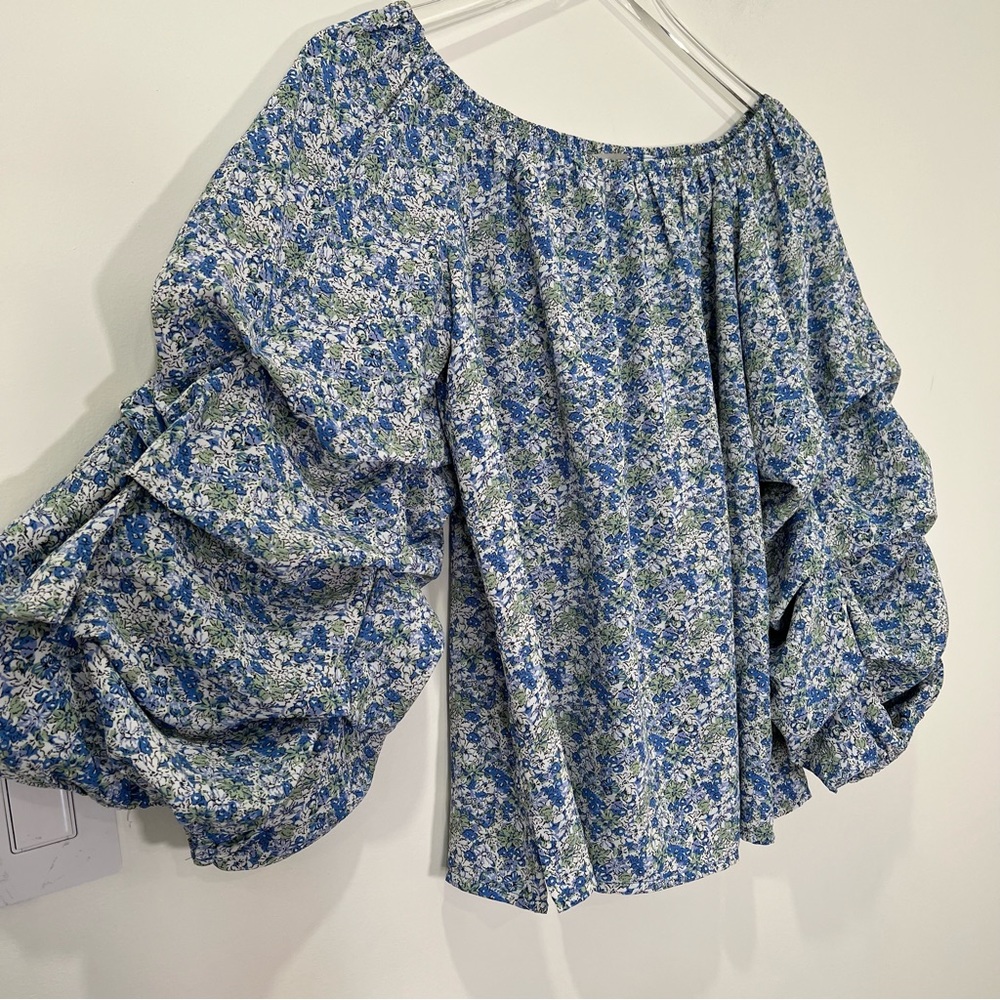 Patrizia Luca Milano Gathered Balloon Sleeve Top‎ Floral Off the Shoulder Size M
